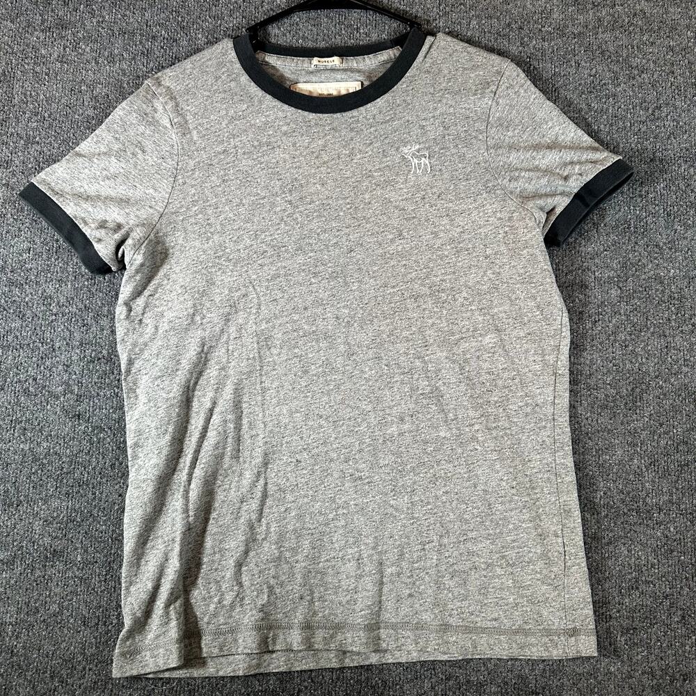 Abercrombie & Fitch Men’s L Gray Ringer T Shirt Y2K Muscle Moose Logo A&F